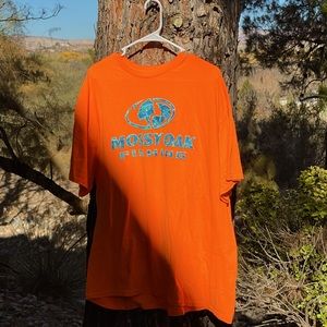 Mossy Oak Fishing Men’s XXL T Shirt Orange Cotton Tee Water Tree Screenprint